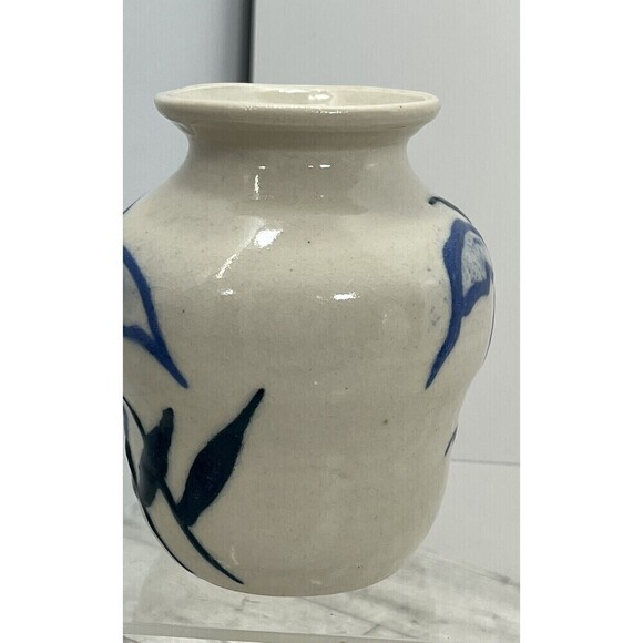 Studio Art Pottery Floral Design Bud Vase Blue Boho 4” Tall Signed JG - Picture 2 of 12